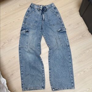 Women’s Washed Cargo Jeans - Indigo Blue Denim